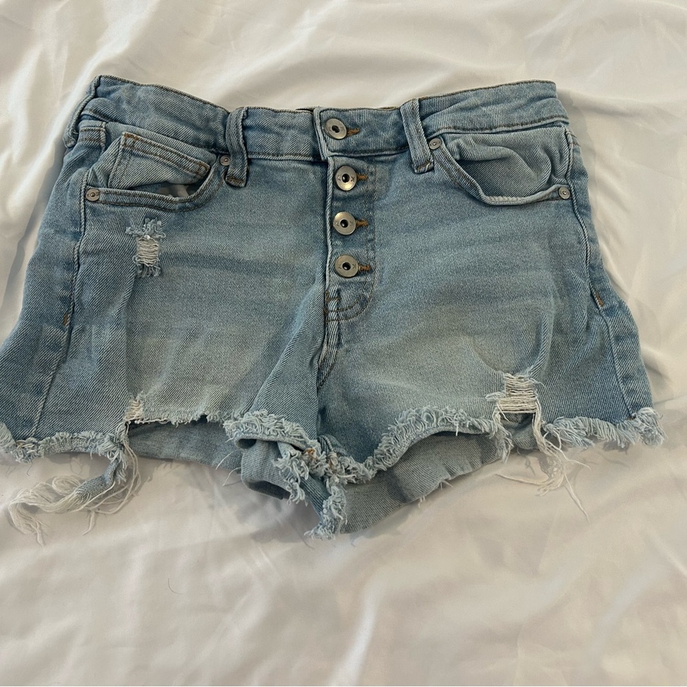 Kendall & Kylie Hipster Short Denim Shorts Womens 7/28 Button Fly Distressed Raw